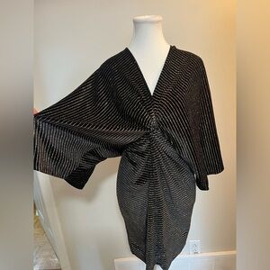 Flounce London Black Metallic Stripe Draped Women’s Top Size 4